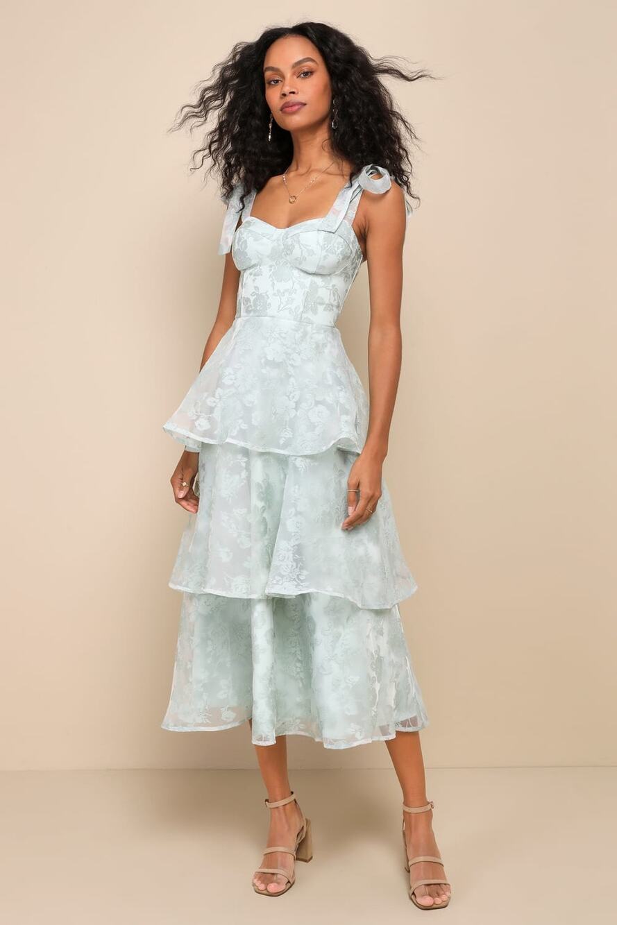 NWT Lulus Glamorous Sweetie Sage Burnout Tie-Strap Bustier Midi Dress Gala XS